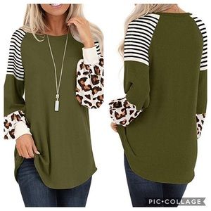 NWT Olive Color Block & Animal Print Knit Tunic